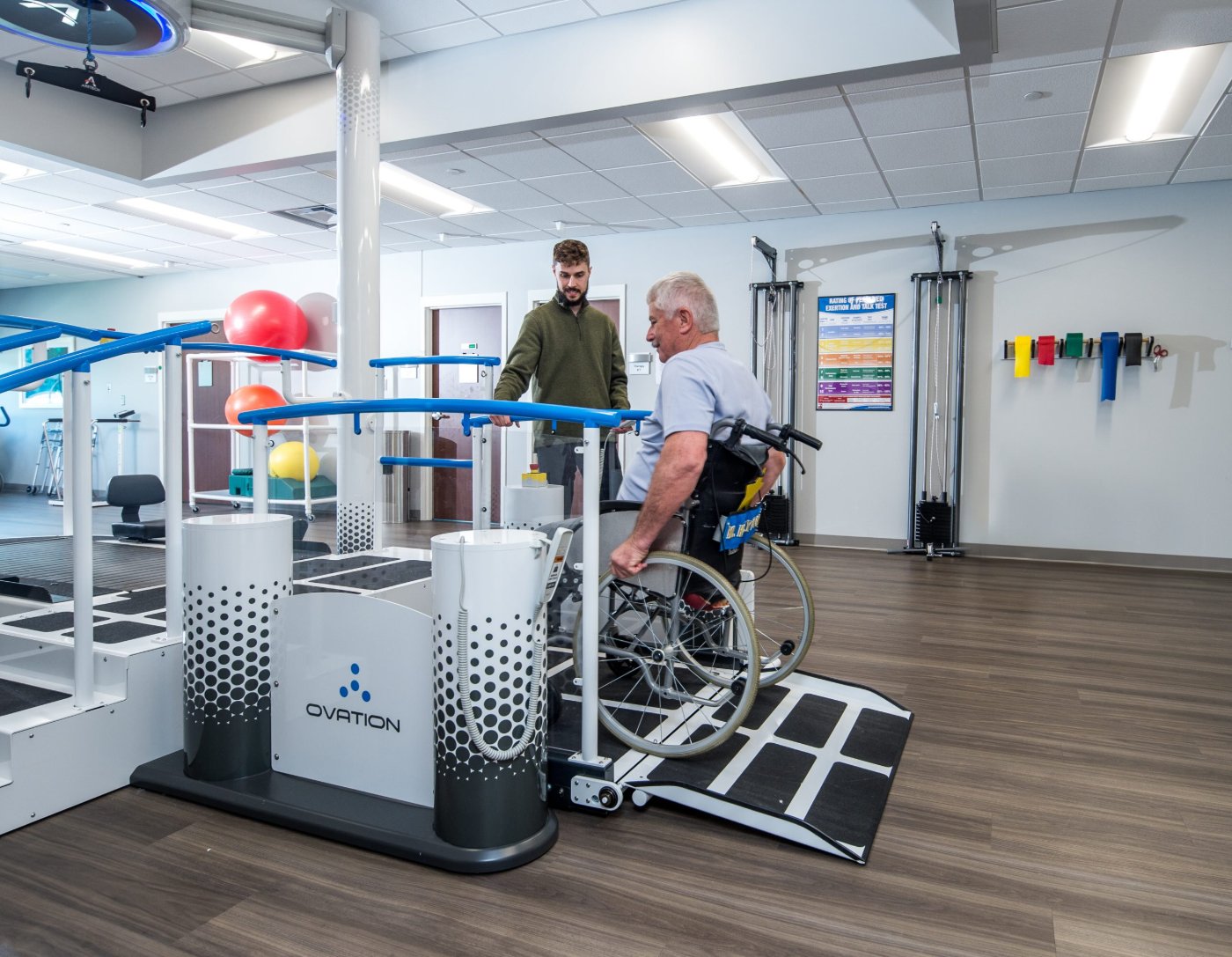 Ovation system in a rehabilitation clinic with the wheelchair-accessible Launchpad ramp lowered